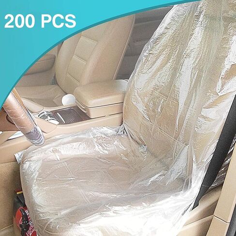 200 Pcs Disposable Car Seat Covers, Clear Plastic Car Seat Covers Waterproof Universal Disposable Seat Cover for Car Chair, Airplane Seats, Salon Chairs, Restaurant Seats in Saudi Arabia