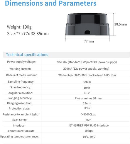 Slamtec RPLIDAR S2E Lidar Sensor 2D 360 درجة 30 متر مسح نصف قطر الماسح الضوئي LIDAR مع واجهة إيثرنت UDP لتجنب عوائق ROS/ROS2 وملاحة الروبوتات in Saudi Arabia
