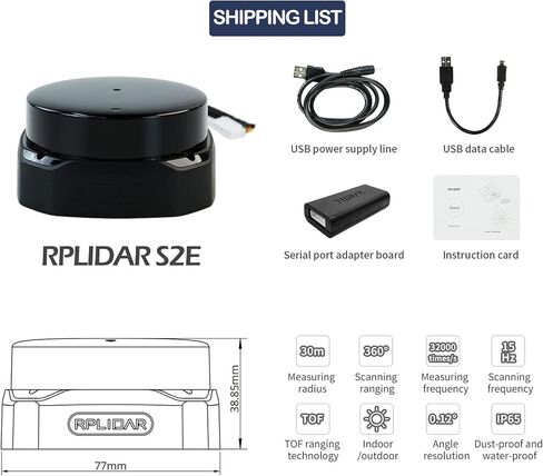 Slamtec RPLIDAR S2E Lidar Sensor 2D 360 درجة 30 متر مسح نصف قطر الماسح الضوئي LIDAR مع واجهة إيثرنت UDP لتجنب عوائق ROS/ROS2 وملاحة الروبوتات in Saudi Arabia