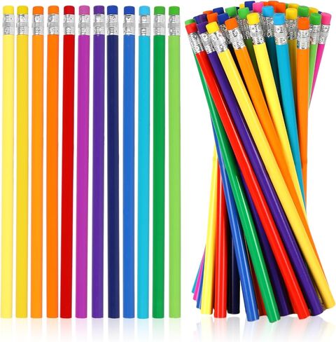 Whaline 48Pcs Colorful Pencils with Erasers Rainbow Color Wooden Pencils Unsharpened Writing Drawing Pencils for School Company Office Stationery Gift in Saudi Arabia