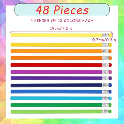 Whaline 48Pcs Colorful Pencils with Erasers Rainbow Color Wooden Pencils Unsharpened Writing Drawing Pencils for School Company Office Stationery Gift in Saudi Arabia