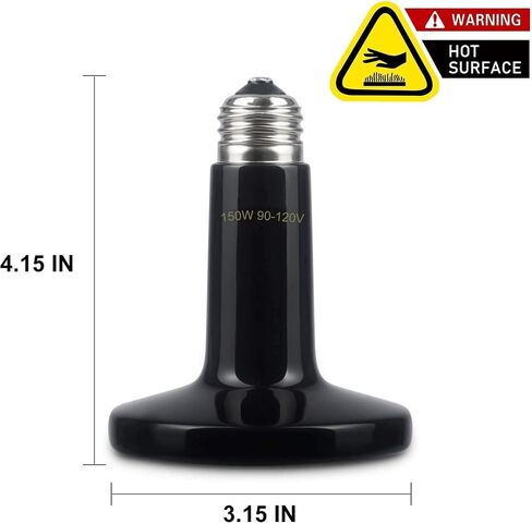 AOMRYOM 150W Ceramic Heat Emitter Infrared Reptile Heat Lamp Bulb for Lizard Snake Coop Chicken Tortoise Aquarium Pet Brooder - 24hr Heat Source - No Light Emitted No Harm - Black 2 Pack in Saudi Arabia