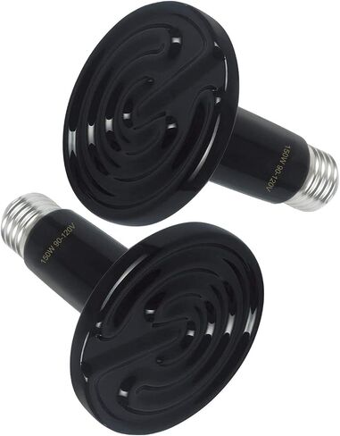 AOMRYOM 150W Ceramic Heat Emitter Infrared Reptile Heat Lamp Bulb for Lizard Snake Coop Chicken Tortoise Aquarium Pet Brooder - 24hr Heat Source - No Light Emitted No Harm - Black 2 Pack in Saudi Arabia