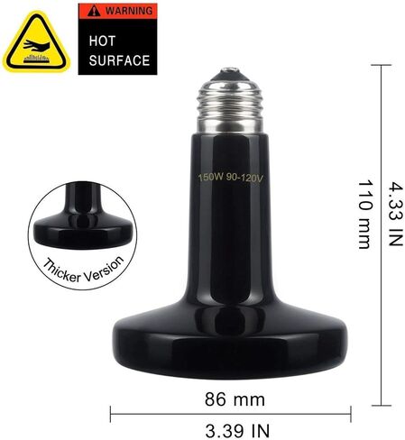 OMAYKEY 150W 2 Pack Ceramic Heat Lamp, Upgraded Thicker Infrared Reptile Heat Emitter Heater Lamp Bulb for Pet Brooder Coop Chicken Lizard Turtle Snake Aquarium, No Light No Harm, 24hr Heat Source in Saudi Arabia