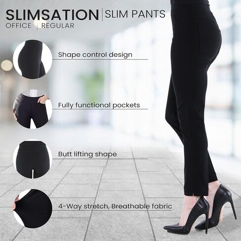 SLIM-SATION Women's Wide Band Ankle Pant Pull-on Pant with Tummy Control in Saudi Arabia