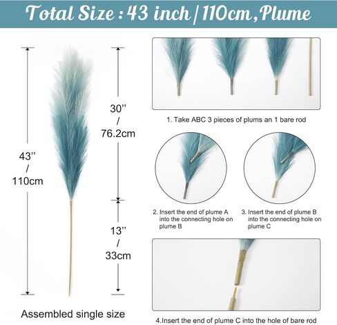 4 PCs Faux Pampas Grass Decor, 44 Inch Large Tall Fluffy Artificial Fake Flower Boho Decor, Bulrush Reed Grass for Vase Filler, Farmhouse Home Wedding Decor (Black) in Saudi Arabia