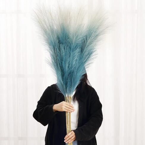 4 PCs Faux Pampas Grass Decor, 44 Inch Large Tall Fluffy Artificial Fake Flower Boho Decor, Bulrush Reed Grass for Vase Filler, Farmhouse Home Wedding Decor (Black) in Saudi Arabia