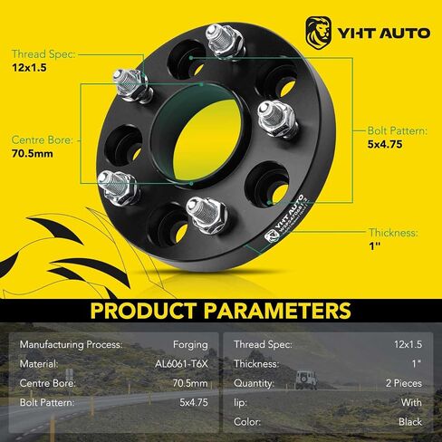 YHTAUTO 5x4.75 Wheel Spacers 1 Inch Fit 1979-2019 Chevy Corvette, Camaro, S10, Blazer, XLR, Sonoma, Firebird, Riviera, 5 Lug Tire Spacers w/ M12x1.5 & 12.9 Grade Studs, 70.5mm Hub Bore in Saudi Arabia