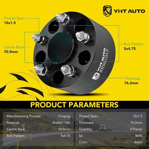 YHTAUTO 5x4.75 Wheel Spacers 1 Inch Fit 1979-2019 Chevy Corvette, Camaro, S10, Blazer, XLR, Sonoma, Firebird, Riviera, 5 Lug Tire Spacers w/ M12x1.5 & 12.9 Grade Studs, 70.5mm Hub Bore in Saudi Arabia