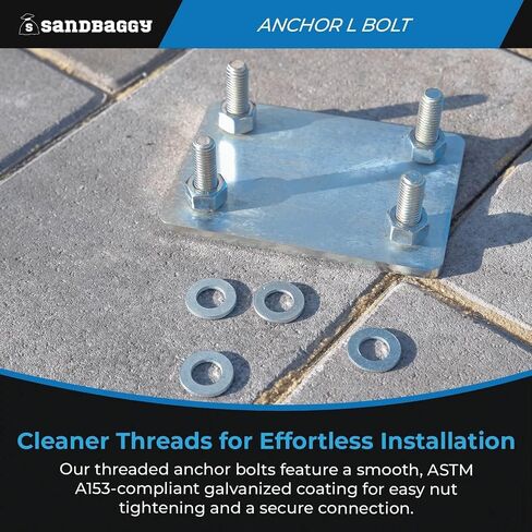 Sandbaggy 1/2 "× 12" مرساة خرسانية ملولبة L -bolts (المكسرات والغسالات المشمولة) - حار غطس مجلفن - صفيحة عتبة ، صفيحة قاعدة ، البناء ، الخشب ، مرساة الأسمنت ، J الترباس (50 ، 1/2 "× 12") in Saudi Arabia