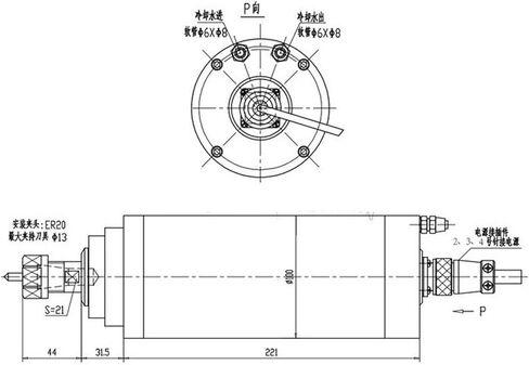 380V 3KW 24000 دورة في الدقيقة ER20 100 مم محرك مغزل المبرد بالمياه + 4KW العاكس VFD + 75W مجموعة مضخة المياه in Kuwait