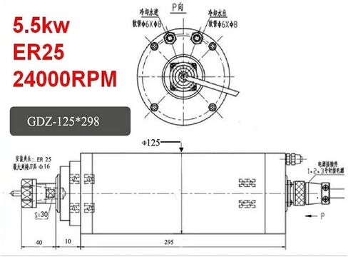 5.5KW ER25 24000rpm 125mm 220v Spindle Motor Water Cooled 5500W in Saudi Arabia
