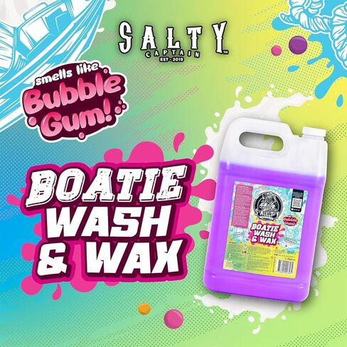 Salty Captain Boatie Wash N Wax - (رائحة اللثة الفقاعية) تغسل السيارة والزوارق وتركيز الشمع ، وتنظف الملح ، والبقايا البحرية ، والأوساخ | درجة الحموضة متوازنة in Kuwait