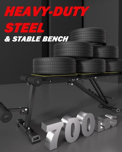 Adjustable Weight Bench Workout Bench for Home Gym, Foldable Workout Bench 700LBS Weight Capacity for Full Body Strength Training,Incline Flat Decline Sit-up Bench (2 Resistance Bands) in Kuwait