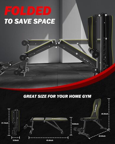 Adjustable Weight Bench Workout Bench for Home Gym, Foldable Workout Bench 700LBS Weight Capacity for Full Body Strength Training,Incline Flat Decline Sit-up Bench (2 Resistance Bands) in Kuwait