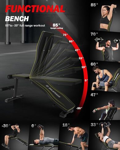 Adjustable Weight Bench Workout Bench for Home Gym, Foldable Workout Bench 700LBS Weight Capacity for Full Body Strength Training,Incline Flat Decline Sit-up Bench (2 Resistance Bands) in Kuwait