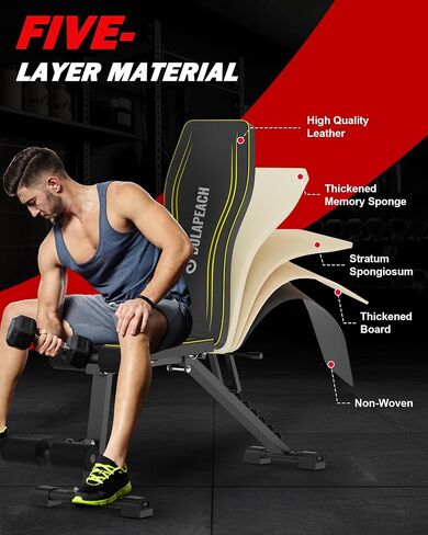 Adjustable Weight Bench Workout Bench for Home Gym, Foldable Workout Bench 700LBS Weight Capacity for Full Body Strength Training,Incline Flat Decline Sit-up Bench (2 Resistance Bands) in Kuwait