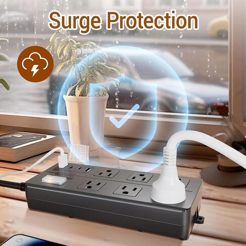 IPX6 Outdoor Power Strip Weatherproof, Waterproof Surge Protector with 6 Wide Outlet with 3 USB Ports, 6FT Long Extension Cord, Wall Mountable for Outside Decorations and More UL Listed(Black) in Saudi Arabia