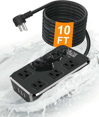 IPX6 Outdoor Power Strip Weatherproof, Waterproof Surge Protector with 6 Wide Outlet with 3 USB Ports, 6FT Long Extension Cord, Wall Mountable for Outside Decorations and More UL Listed(Black) in Saudi Arabia