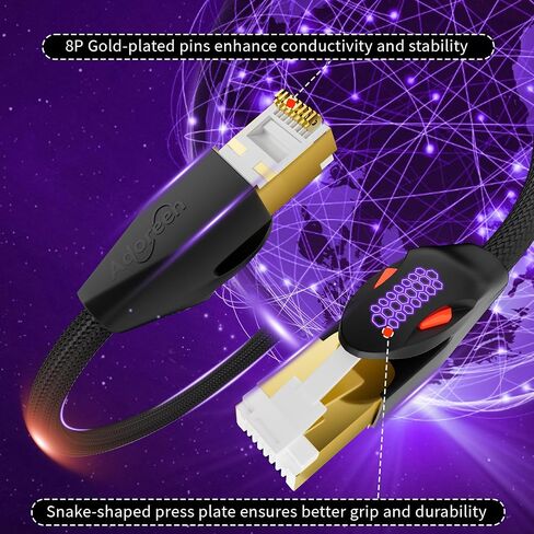 Adoreen CAT 8 Ethernet Cable 20 FT Brown, High Speed 40Gbps 2000Mhz Network Internet Cable S/FTP Shielded 26AWG Braided Heavy Duty RJ45 LAN Cord, POE for Cat 7 6A 6E Gaming PC Wifi Modem Router+5 Ties in Kuwait