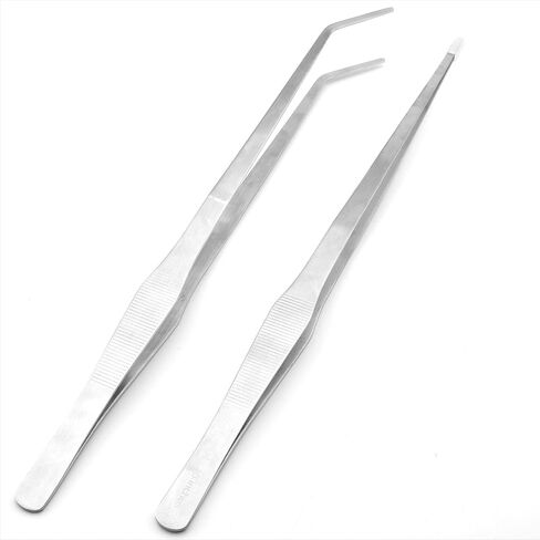 18.9 inch Heavy Duty Extra Long Tweezers for Salt & Fresh Water Fish Tank, Curved SUS 304 Stainless Steel Aquascape Tweezers for Aquarium & Terrarium, Large Metal Snake Feeding Tongs in Saudi Arabia