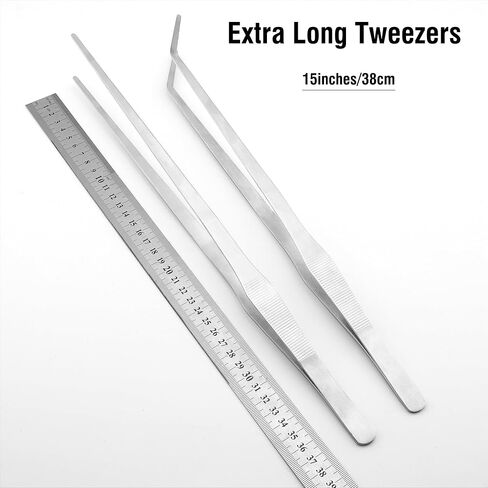 18.9 inch Heavy Duty Extra Long Tweezers for Salt & Fresh Water Fish Tank, Curved SUS 304 Stainless Steel Aquascape Tweezers for Aquarium & Terrarium, Large Metal Snake Feeding Tongs in Saudi Arabia