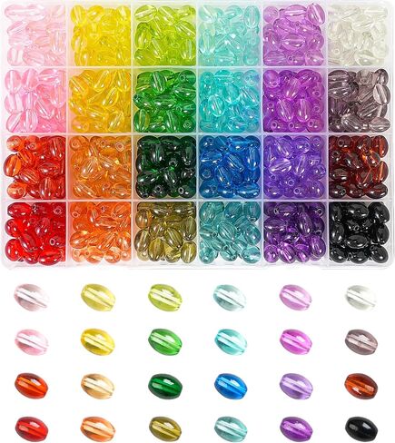 REVKI 6 * 12mm Glass Beads for Bracelets, 24 Colors Natural Bamboo Joint Shaped Crystal Beads for Jewelry Making, 600pcs Bamboo Shaped Glass Beads for DIY Necklace Crafts with Spacer Beads and Charms in Kuwait