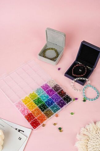 REVKI 6 * 12mm Glass Beads for Bracelets, 24 Colors Natural Bamboo Joint Shaped Crystal Beads for Jewelry Making, 600pcs Bamboo Shaped Glass Beads for DIY Necklace Crafts with Spacer Beads and Charms in Kuwait