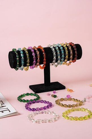 REVKI 6 * 12mm Glass Beads for Bracelets, 24 Colors Natural Bamboo Joint Shaped Crystal Beads for Jewelry Making, 600pcs Bamboo Shaped Glass Beads for DIY Necklace Crafts with Spacer Beads and Charms in Kuwait