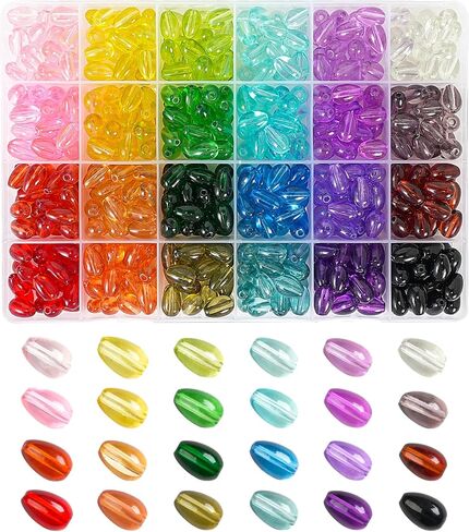 REVKI 6 * 12mm Glass Beads for Bracelets, 24 Colors Natural Bamboo Joint Shaped Crystal Beads for Jewelry Making, 600pcs Bamboo Shaped Glass Beads for DIY Necklace Crafts with Spacer Beads and Charms in Kuwait
