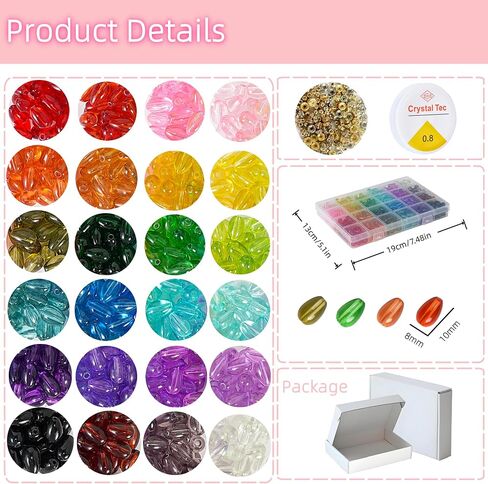 REVKI 6 * 12mm Glass Beads for Bracelets, 24 Colors Natural Bamboo Joint Shaped Crystal Beads for Jewelry Making, 600pcs Bamboo Shaped Glass Beads for DIY Necklace Crafts with Spacer Beads and Charms in Kuwait