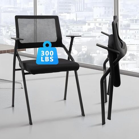 CLATINA Stackable & Foldable Office Chairs with Ergonomic Lumbar Support and Thickened Seat Cushion, Folding Mesh Fabric Reception Guest Chair for School Church Conference Waiting Room Black (1pk) in Kuwait