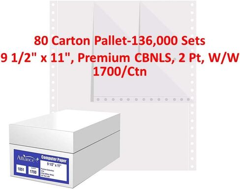 Alliance Continuous Carbonless Computer Paper 9.5 x 11, Blank Left and Right Perforated, 15 lb, 3-Part White/Canary/Pink (1,200 Sheets) - Made In The USA in Saudi Arabia