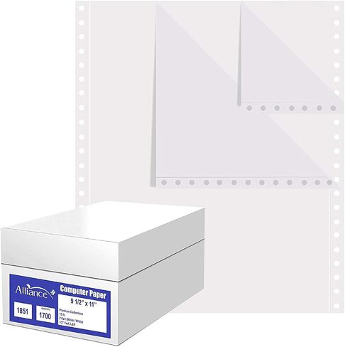 Alliance Continuous Carbonless Computer Paper 9.5 x 11, Blank Left and Right Perforated, 15 lb, 3-Part White/Canary/Pink (1,200 Sheets) - Made In The USA in Saudi Arabia