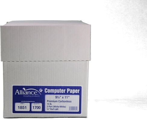 Alliance Continuous Carbonless Computer Paper 9.5 x 11, Blank Left and Right Perforated, 15 lb, 3-Part White/Canary/Pink (1,200 Sheets) - Made In The USA in Saudi Arabia