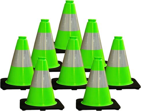 8 Pack 12'' Green PVC Traffic Cones Road Construction Cones with Black Base and Reflective Tape Safety Cones for Parking Lots Driveways Construction Areas and Traffic Control in Kuwait