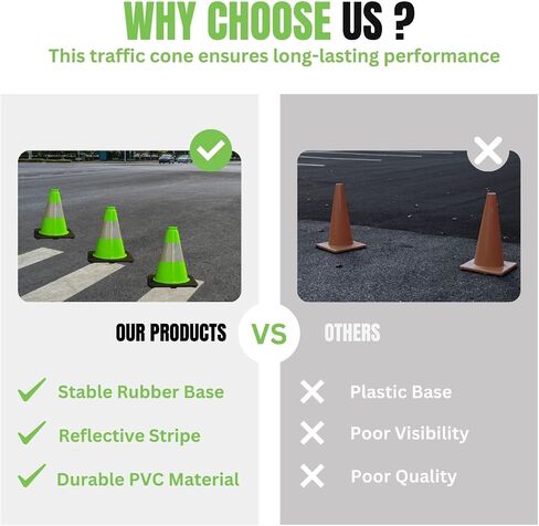 8 Pack 12'' Green PVC Traffic Cones Road Construction Cones with Black Base and Reflective Tape Safety Cones for Parking Lots Driveways Construction Areas and Traffic Control in Kuwait