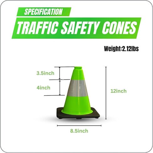 8 Pack 12'' Green PVC Traffic Cones Road Construction Cones with Black Base and Reflective Tape Safety Cones for Parking Lots Driveways Construction Areas and Traffic Control in Kuwait