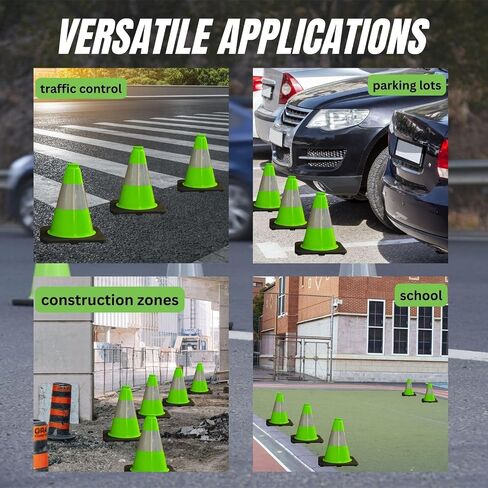 8 Pack 12'' Green PVC Traffic Cones Road Construction Cones with Black Base and Reflective Tape Safety Cones for Parking Lots Driveways Construction Areas and Traffic Control in Kuwait