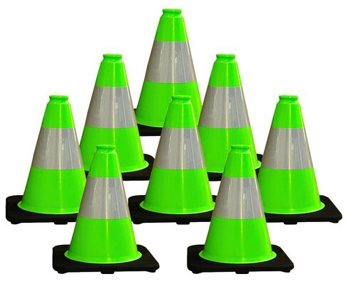 8 Pack 12'' Green PVC Traffic Cones Road Construction Cones with Black Base and Reflective Tape Safety Cones for Parking Lots Driveways Construction Areas and Traffic Control in Kuwait