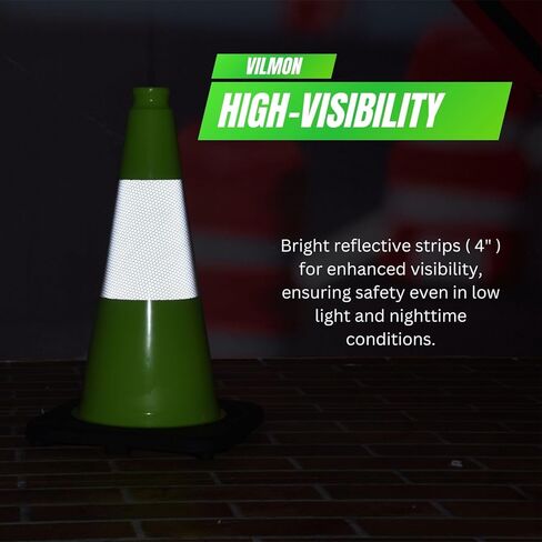 8 Pack 12'' Green PVC Traffic Cones Road Construction Cones with Black Base and Reflective Tape Safety Cones for Parking Lots Driveways Construction Areas and Traffic Control in Kuwait