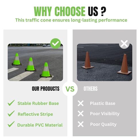 8 Pack 12'' Green PVC Traffic Cones Road Construction Cones with Black Base and Reflective Tape Safety Cones for Parking Lots Driveways Construction Areas and Traffic Control in Kuwait