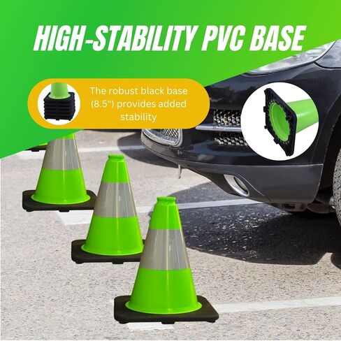 8 Pack 12'' Green PVC Traffic Cones Road Construction Cones with Black Base and Reflective Tape Safety Cones for Parking Lots Driveways Construction Areas and Traffic Control in Kuwait