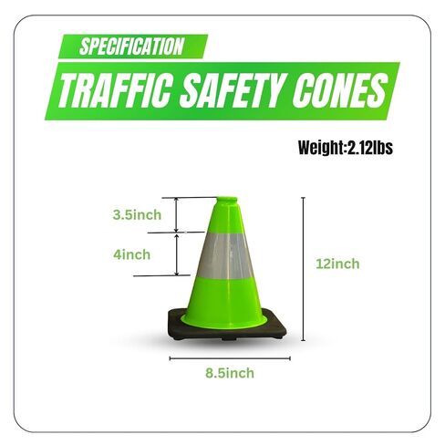 8 Pack 12'' Green PVC Traffic Cones Road Construction Cones with Black Base and Reflective Tape Safety Cones for Parking Lots Driveways Construction Areas and Traffic Control in Kuwait