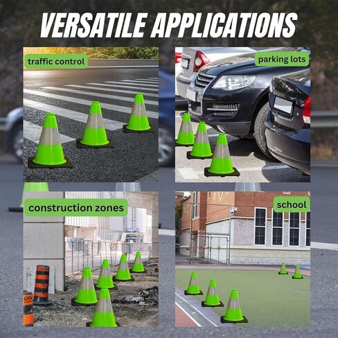 8 Pack 12'' Green PVC Traffic Cones Road Construction Cones with Black Base and Reflective Tape Safety Cones for Parking Lots Driveways Construction Areas and Traffic Control in Kuwait