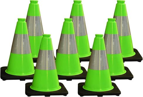 8 Pack 12'' Green PVC Traffic Cones Road Construction Cones with Black Base and Reflective Tape Safety Cones for Parking Lots Driveways Construction Areas and Traffic Control in Kuwait
