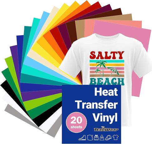 TECKWRAP HTV VINYL BUNDLE TRANDLE TRANTER VINYL 12 "X10" - 28 ألوانًا متنوعة من الحديد على حزمة الفينيل تشمل 19 ورقة فينيل PU و 9 أوراق فينيل بريق ، وتصميم الصحافة الحرارية للقمصان DIY وغيرها من الأقمشة in Saudi Arabia