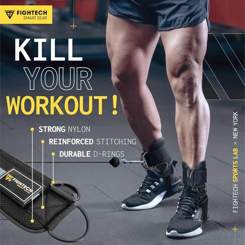 Fightech Cable Cable Cable Straps مرفق لصالة الألعاب الرياضية - أحزمة الكاحل الكابل - أصفاد الكاحل المبطنة لعمليات الركود وتمارين الساق in Kuwait