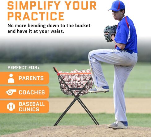 ACELETIQS Baseball Softball Portable Batting Practice Ball Caddy, Use During Training and Drills, Save Your Back No More Bending, Holds up to 60 Baseballs, Instant Setup in Saudi Arabia