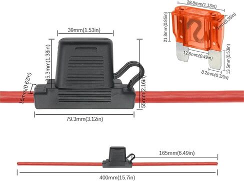 8 10 AWG 8AWG 10AWG Wire Car Fuse Holder Water-Resistant Automotive with Cover Inline Auto with Maxfuse 60A 1Pcs(10 AWG,60A) in Saudi Arabia
